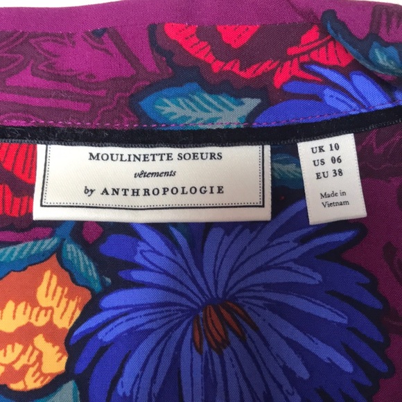 NWOT Anthropologie tie-up blouse. By Moulinette Soeurs. Sz 6. So colorful !! - Picture 4 of 10